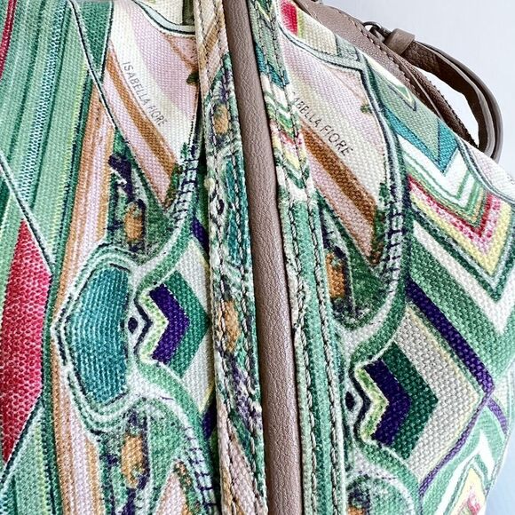 ISABELLA FIORE Large Ikat Print Shoulder Bag and Crossbody Strap Taupe Green - Picture 4 of 16
